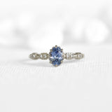 Floral Ring With 0.85c Oval Blue Sapphire