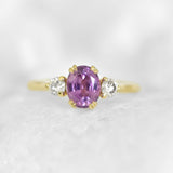 Pink Oval Sapphire & Diamond 3-Stone Ring