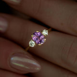Pink Oval Sapphire & Diamond 3-Stone Ring