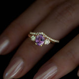 Pink Oval Sapphire & Diamond 3-Stone Ring