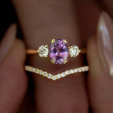 Pink Oval Sapphire & Diamond 3-Stone Ring