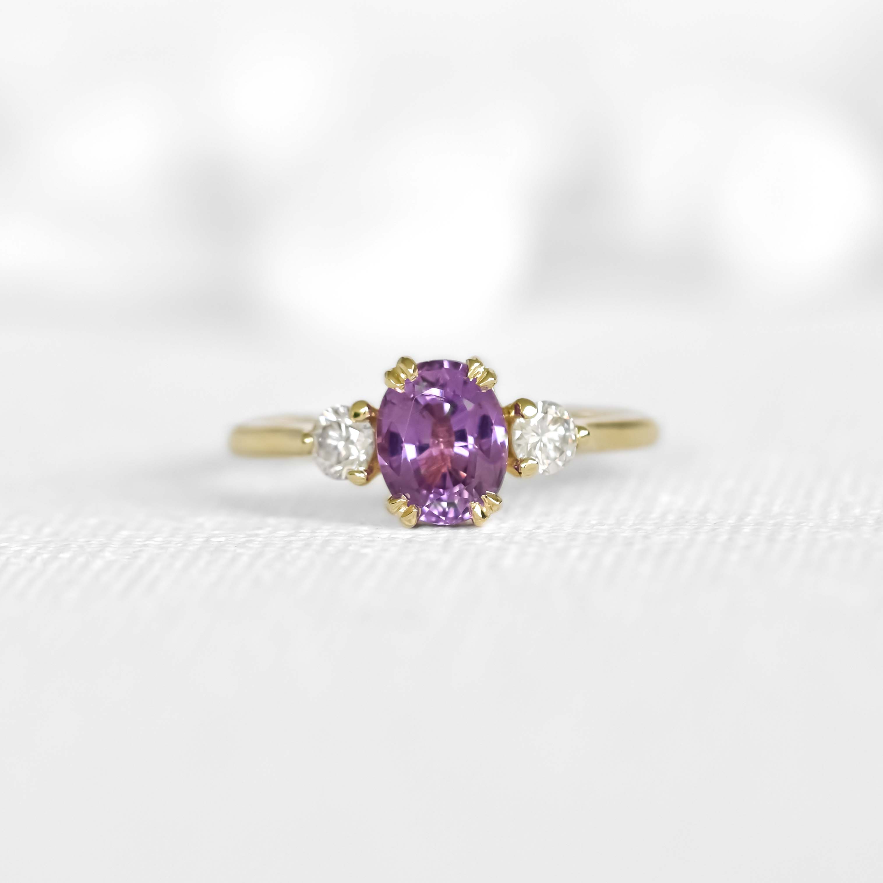 3-Stone Pink Oval Sapphire Ring