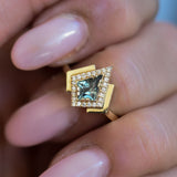Kite-Cut Teal Sapphire Ring in 14K Gold | MOGGA