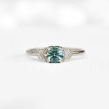 0.8C Blueish Green Hexagon Sapphire Ring