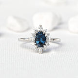 Special Halo Deep Blue Oval Spinel Ring