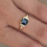 Blueish Green Square Emerald Teal Sapphire Ring