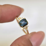 Blueish Green Square Emerald Teal Sapphire Ring