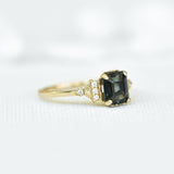 Blueish Green Square Emerald Teal Sapphire Ring
