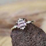 Purple Peach Emerald Spinel Halo Ring