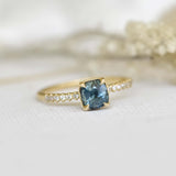 Blue & Green Cushion Teal Sapphire Ring