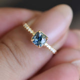 Blue & Green Cushion Teal Sapphire Ring