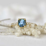 Blue & Green Cushion Teal Sapphire Ring