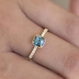 Blue & Green Cushion Teal Sapphire Ring