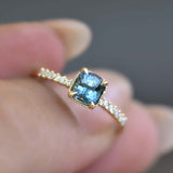 Blue & Green Cushion Teal Sapphire Ring