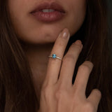 Blue & Green Cushion Teal Sapphire Ring