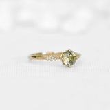 Round Yellowish Green Solitaire Sapphire Ring