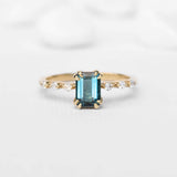 0.9ct Emerald Greenish Blue Tourmaline Ring in 14k Yellow Gold Distance Setting