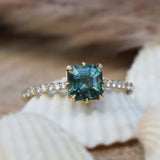 Emerald Blue & Green Teal Sapphire Solitaire Ring