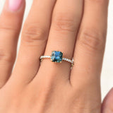 Emerald Blue & Green Teal Sapphire Solitaire Ring