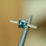 Emerald Blue & Green Teal Sapphire Solitaire Ring