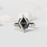 0.7ct Two Black Diamond Triangles Ring in 14k White Gold Kite Setting