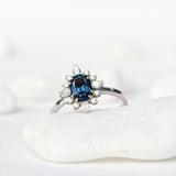 Special Halo Deep Blue Oval Spinel Ring