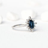 Special Halo Deep Blue Oval Spinel Ring
