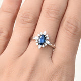 Special Halo Deep Blue Oval Spinel Ring