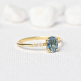 Light Blue Oval Teal Sapphire Ring