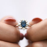 Special Halo Deep Blue Oval Spinel Ring