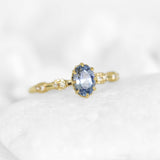 Floral Ring With 0.85c Oval Blue Sapphire