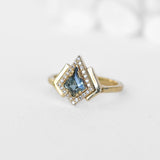 0.8C Kite-Cut Teal Sapphire Ring in 14K Gold