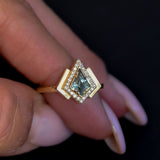 0.8C Kite-Cut Teal Sapphire Ring in 14K Gold