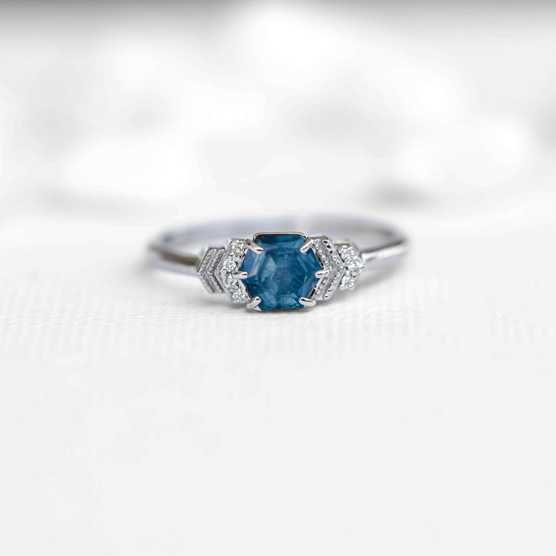 1.25 Blue Hexagon Sapphire Ring