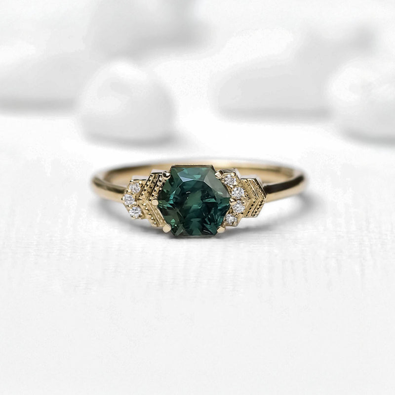 1.4C Green Hexagon Sapphire Ring