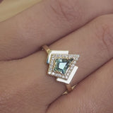 0.8C Kite-Cut Teal Sapphire Ring in 14K Gold