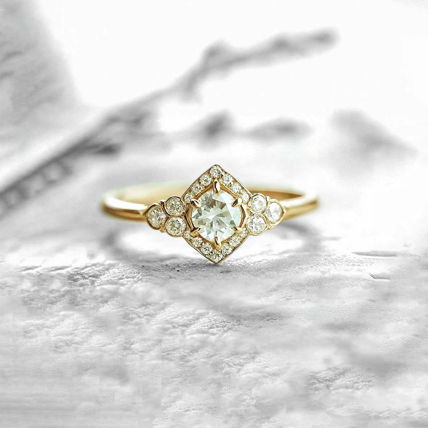 Golden Halo Boho Diamond Engagement Ring