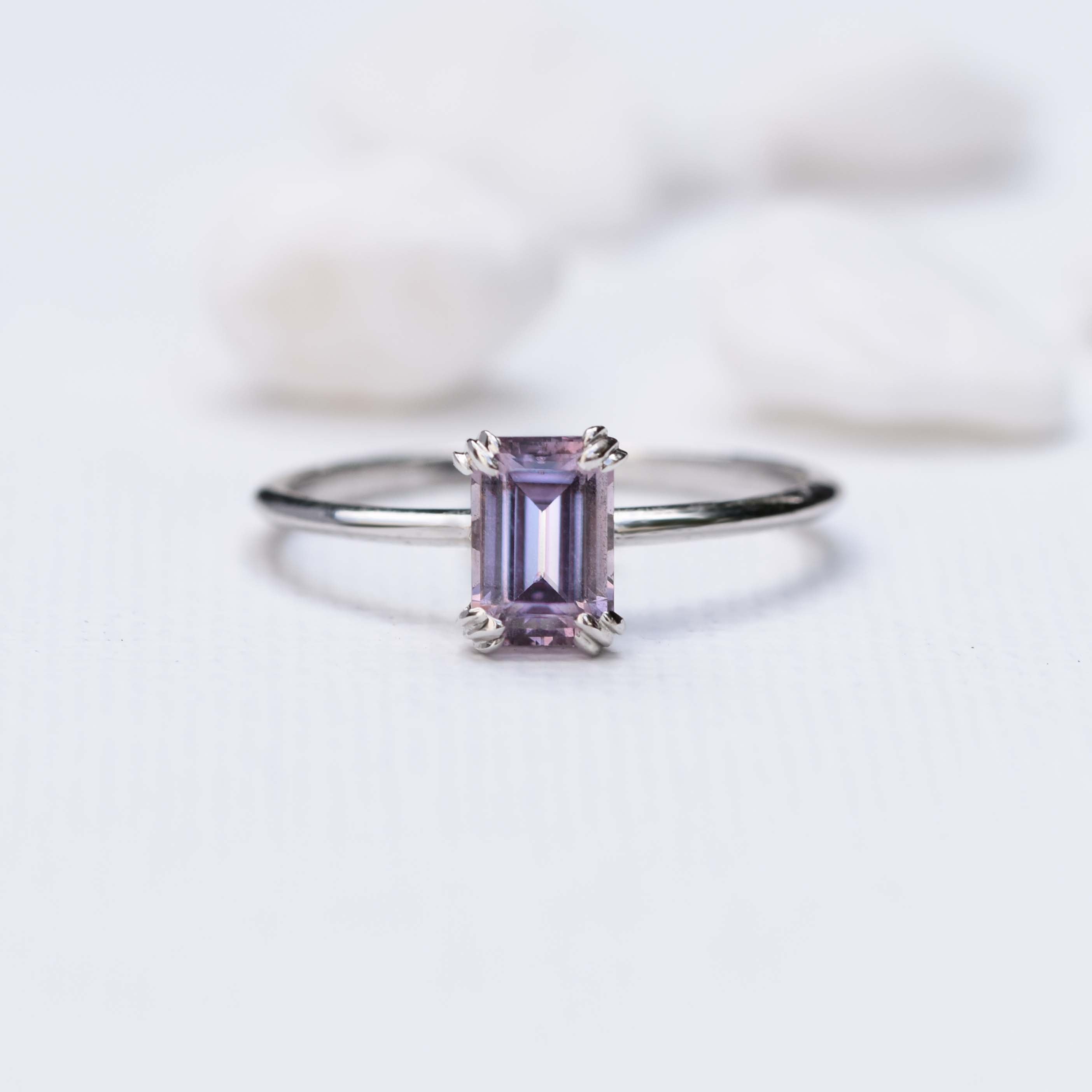 0.8ct Emerald Purple & Pink Spinel Ring In Special Petals Stage Setting