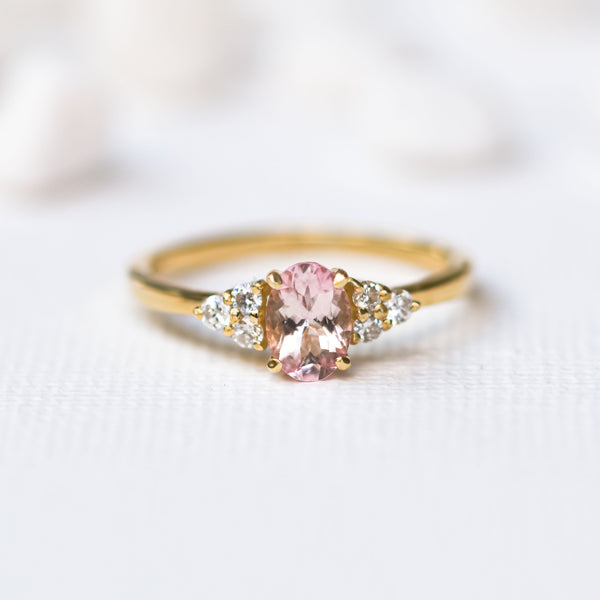 Oval Pink Morganite Cluster Setting Engagement Ring