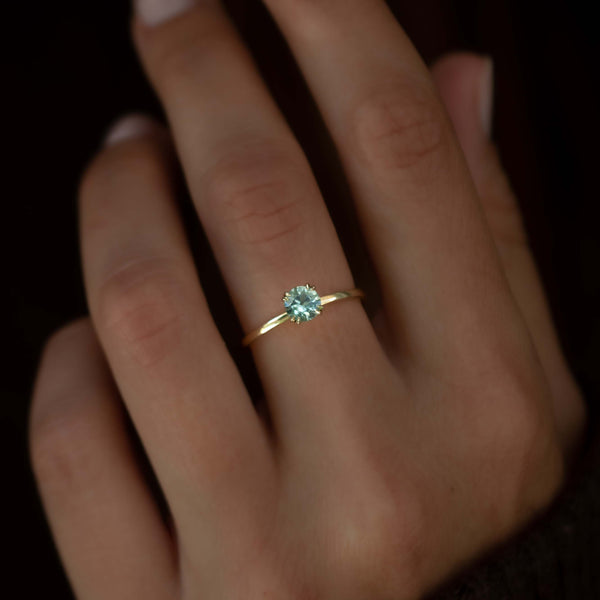 Round Light Green Solitaire Sapphire Ring