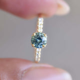 Round Bluish Green Sapphire Ring