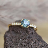 Round Bluish Green Sapphire Ring