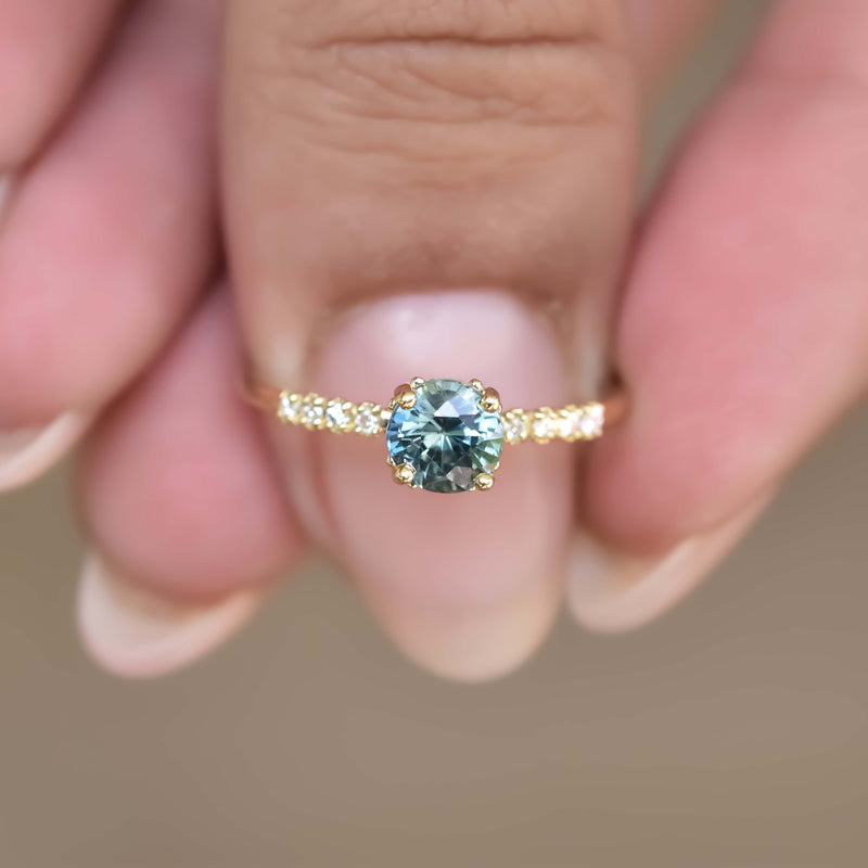 Round Bluish Green Sapphire Ring