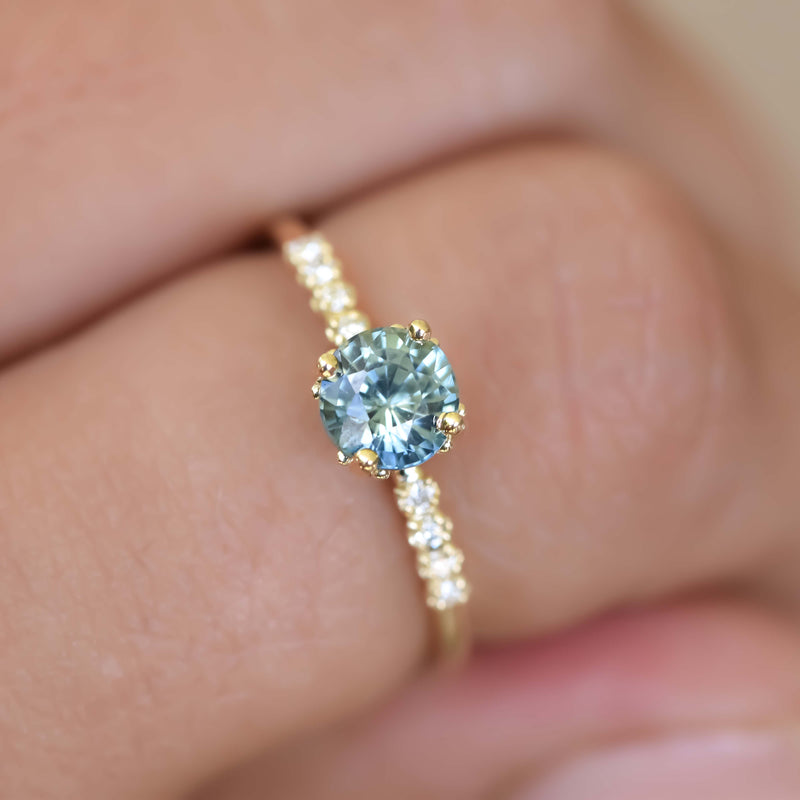 Round Bluish Green Sapphire Ring