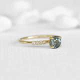 Round Bluish Green Sapphire Ring