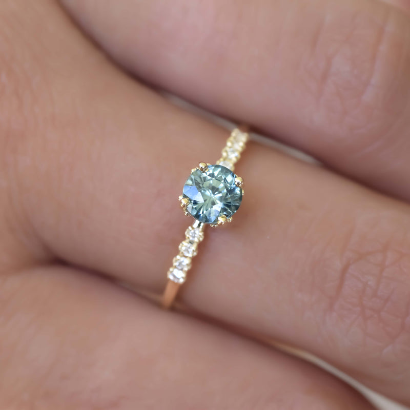 Round Bluish Green Sapphire Ring