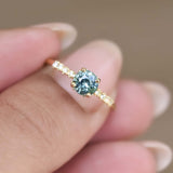 Round Bluish Green Sapphire Ring