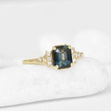 Blueish Green Square Emerald Teal Sapphire Ring