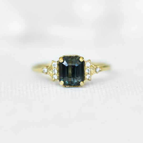 Blueish Green Emerald Teal Sapphire RingBlueish Green Emerald Teal Sapphire Ring