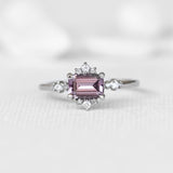 Purple Pink Emerald Spinal Royal Halo Ring In 14k White Gold
